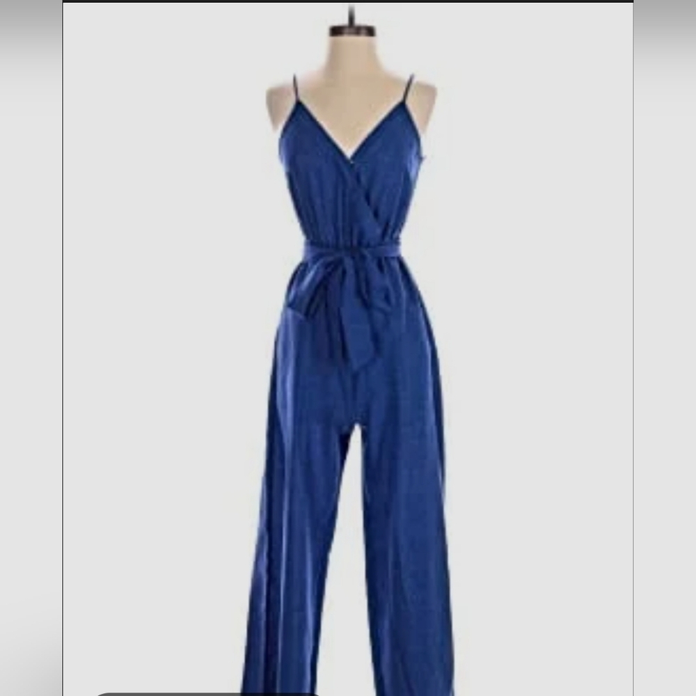 Flying Tomato Summer Wide Leg Jumpsuit Small 27" Inseam Royal Blue